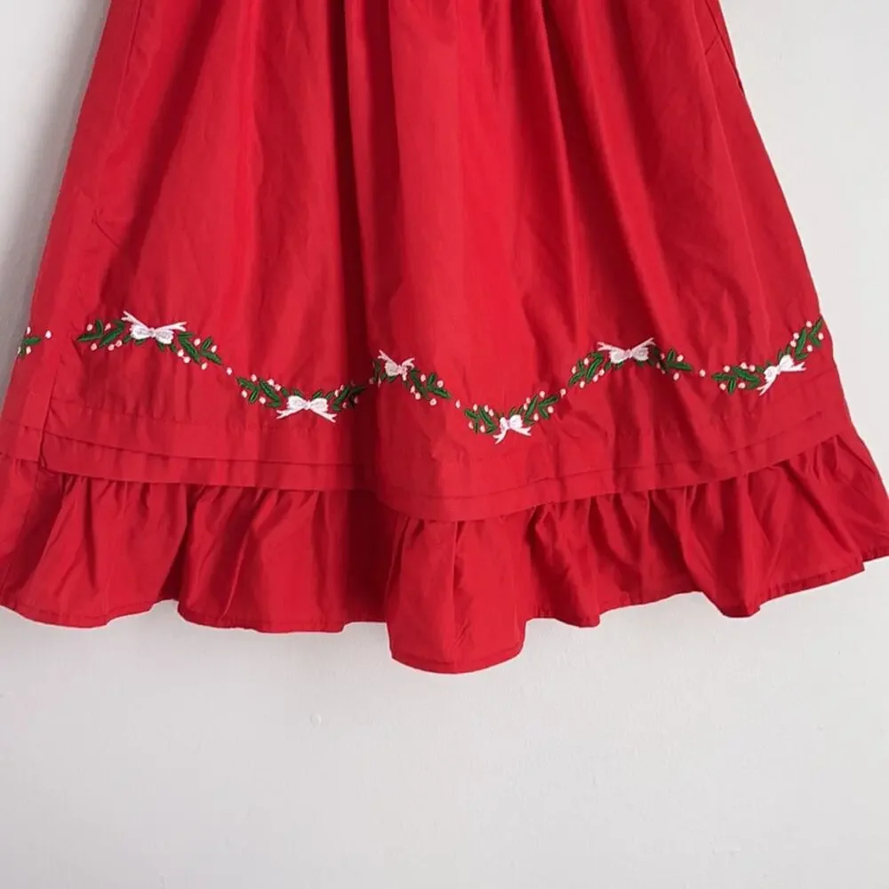 Little Louanne embroidered holly cotton blend Christmas dress sz 24mos